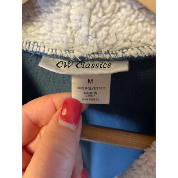 CW Classics Blue Lightweight Sherpa Trim Fleece Jacket Sz M - Picture 6 of 10